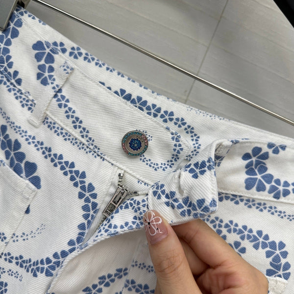CC 25 Printed Denim Short Blue White Cotton