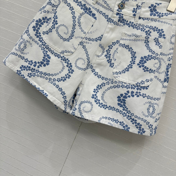 CC 25 Printed Denim Short Blue White Cotton