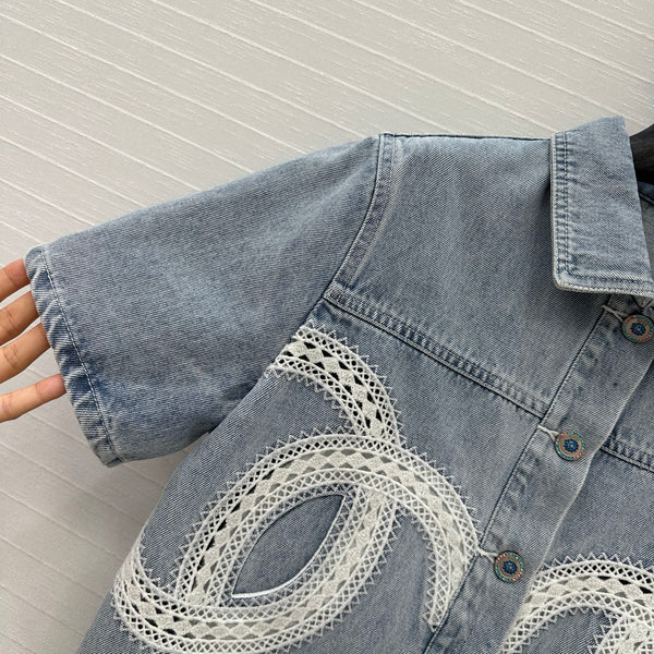 CC 25 Round Neck Short-sleeved Jacket Light Blue Denim Cotton