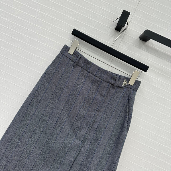 Prada Striped Suit Mid-length Skirt Grey Wool Cotton Polyester