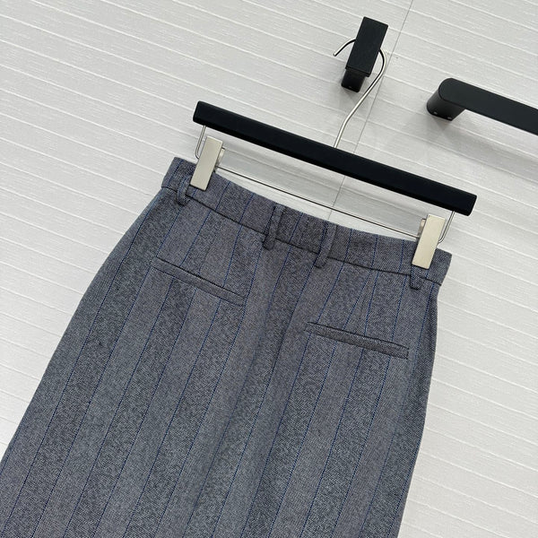 Prada Striped Suit Mid-length Skirt Grey Wool Cotton Polyester