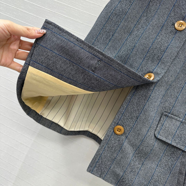 Prada 25 Striped Vest Jacket Grey Wool Cotton Polyester