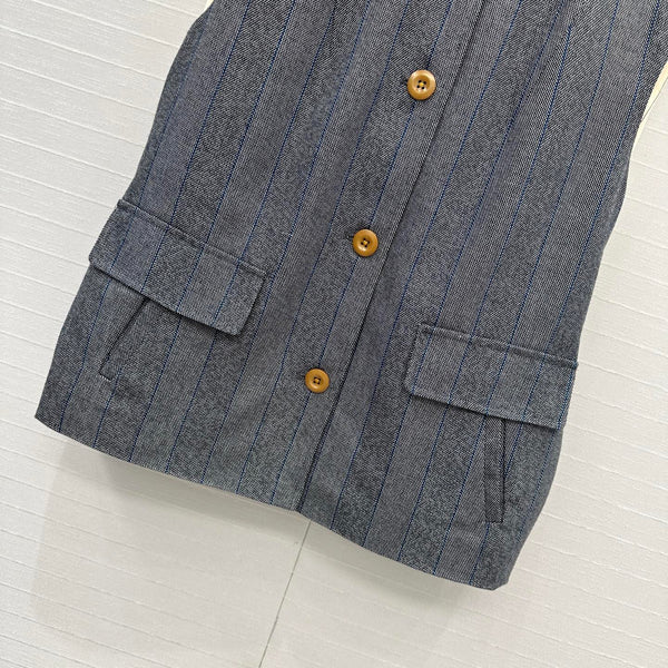 Prada 25 Striped Vest Jacket Grey Wool Cotton Polyester
