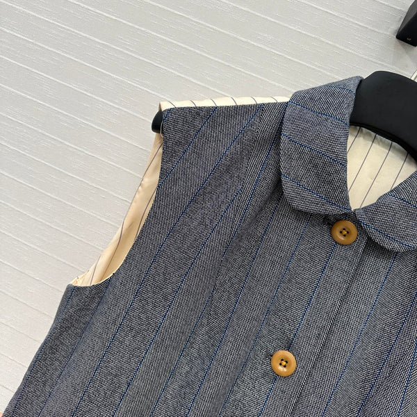 Prada 25 Striped Vest Jacket Grey Wool Cotton Polyester