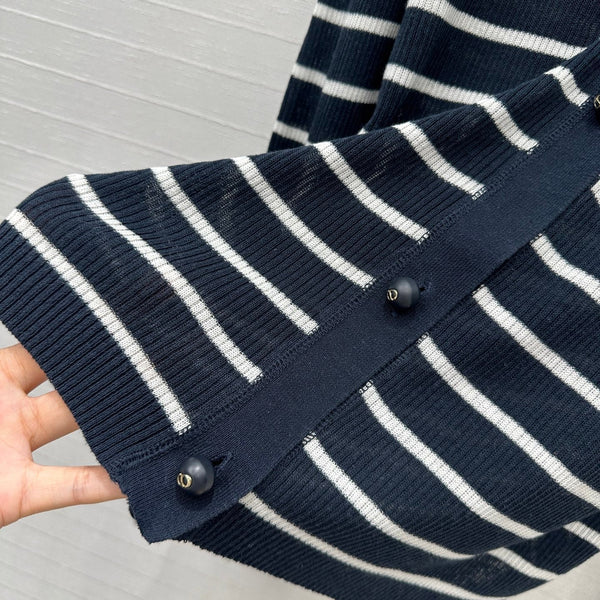 CD 25 Cardigan a righe Nero misto Lino Bianco Cashmere