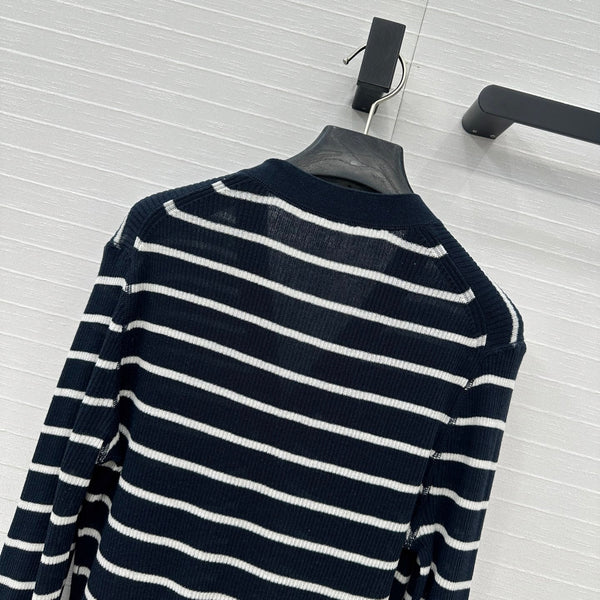 CD 25 Cardigan a righe Nero misto Lino Bianco Cashmere