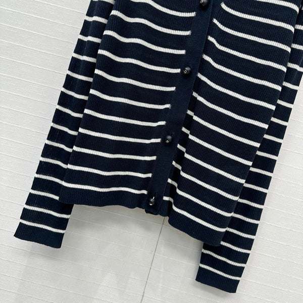 CD 25 Cardigan a righe Nero misto Lino Bianco Cashmere