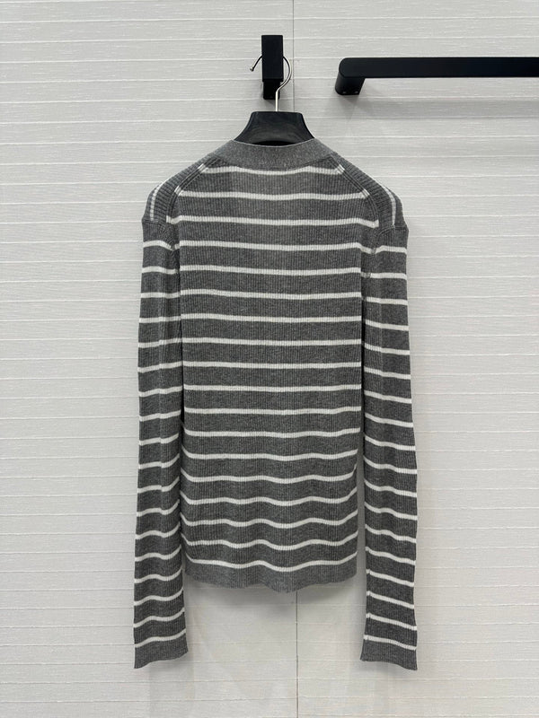 CD 25 Striped Cardigan Gray mix White Linen Cashmere