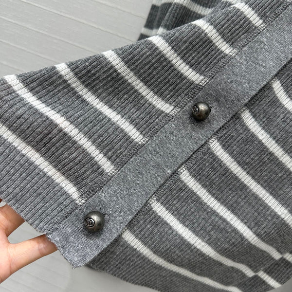 CD 25 Striped Cardigan Gray mix White Linen Cashmere