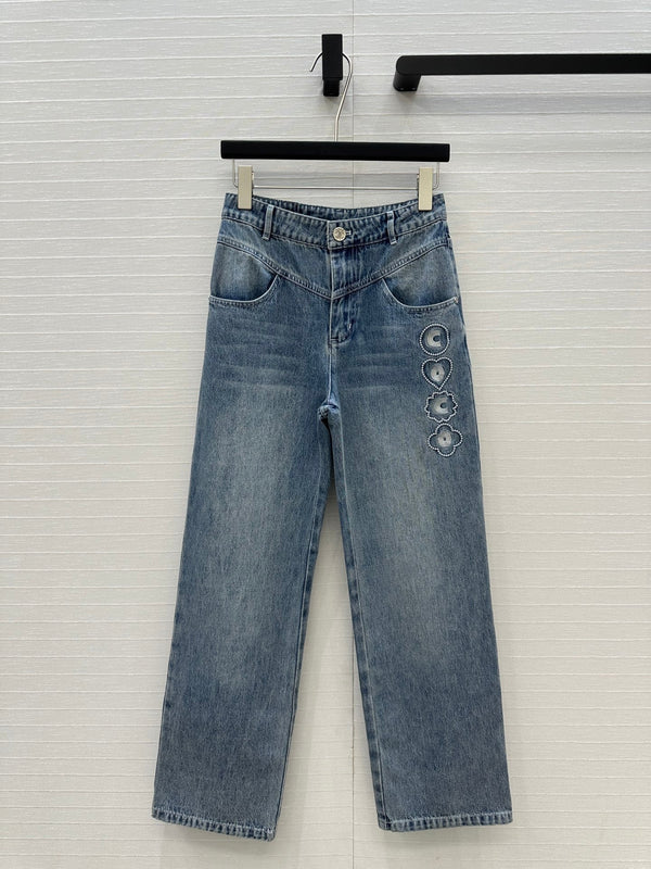 CC 25 Pantalone Ricamato Blu Denim Cotone