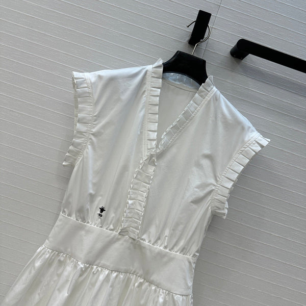 CD 25 Abito con maniche a balze in cotone bianco