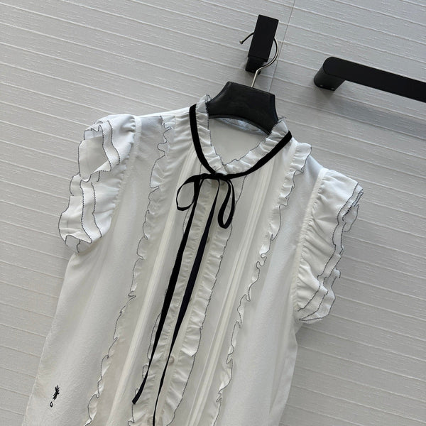 Camicia senza maniche con lacci CD in seta bianca