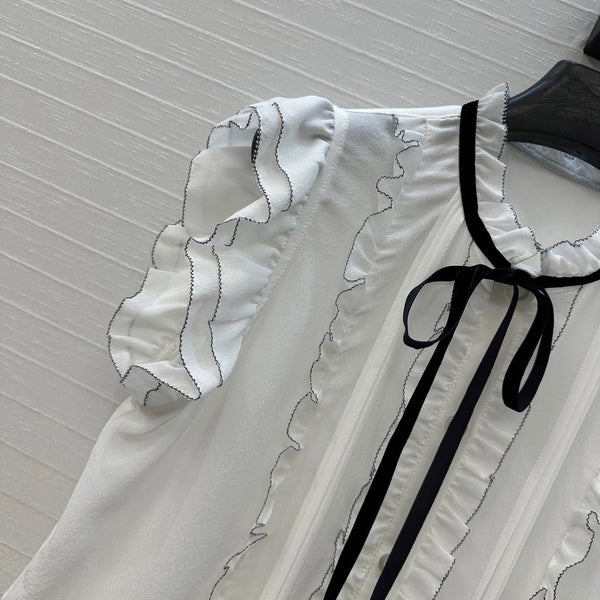 Camicia senza maniche con lacci CD in seta bianca