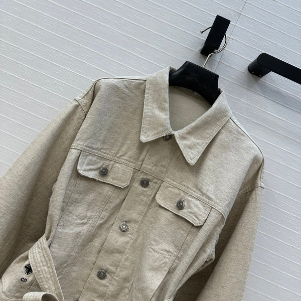 CD 25 Giacca corta con cintura in vita Beige Cotone Cashmere