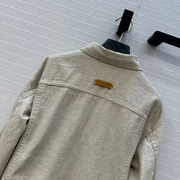 CD 25 Giacca corta con cintura in vita Beige Cotone Cashmere