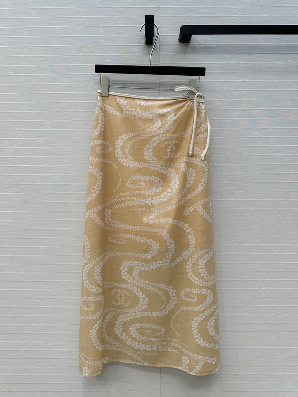 CC 25 Wave Pattern Long Skirt Yellow Silk Cotton
