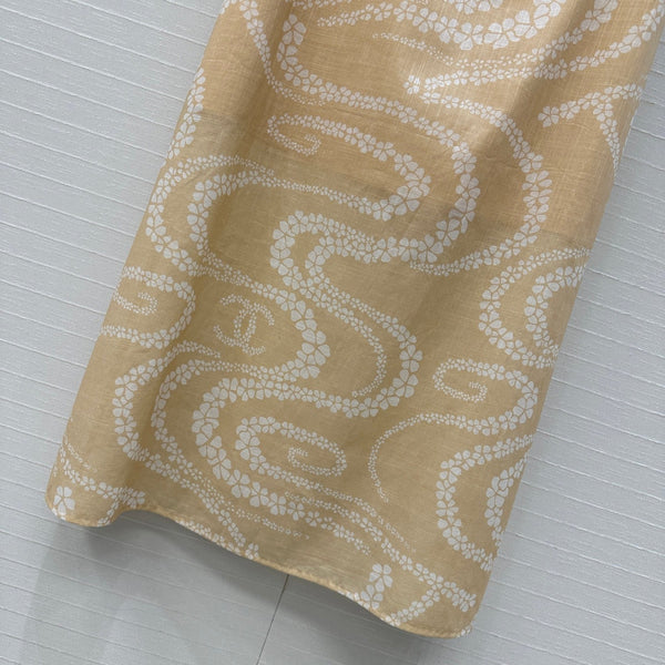 CC 25 Wave Pattern Long Skirt Yellow Silk Cotton