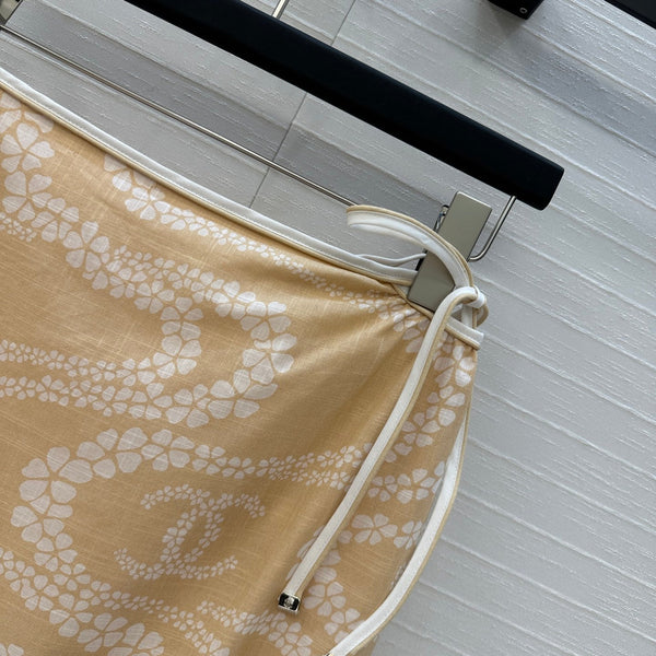 CC 25 Wave Pattern Long Skirt Yellow Silk Cotton