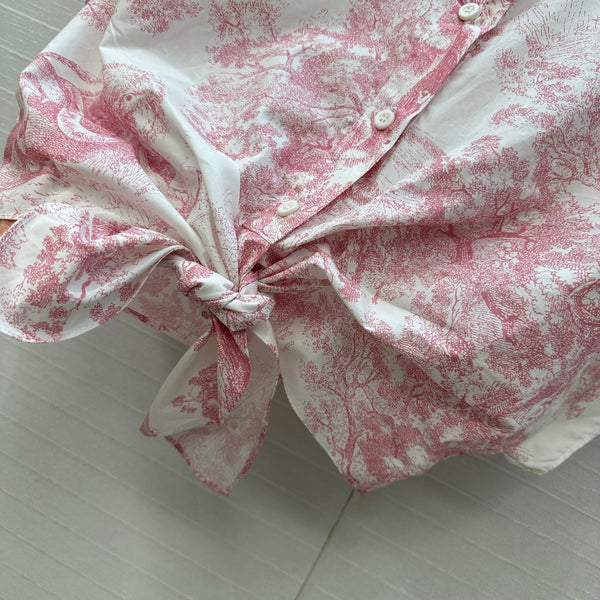 CD 25 Chemise courte à manches volantes Blanc Rose Coton