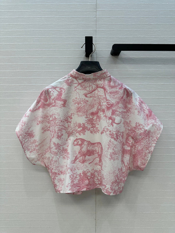 CD 25 Chemise courte à manches volantes Blanc Rose Coton
