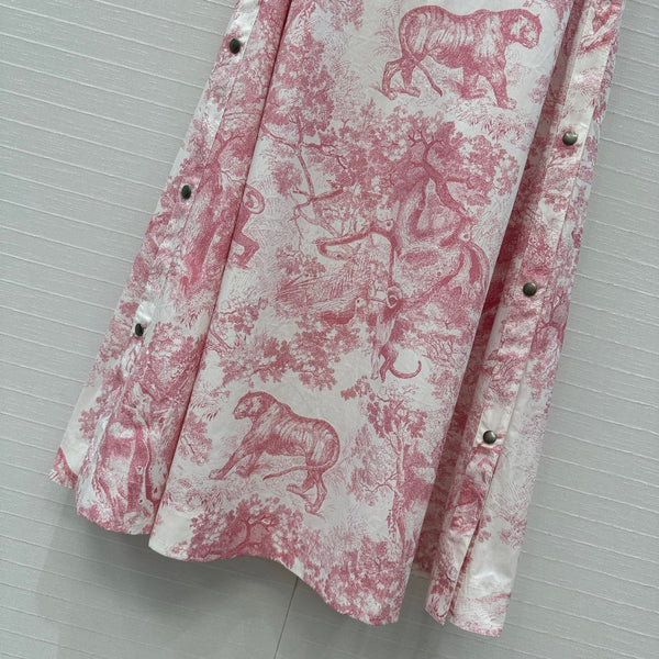 CD 25 Sauvage Jouy Button-down Dress Pink White Cotton