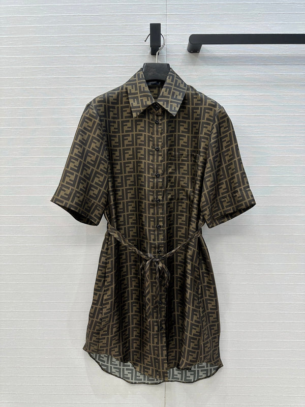 Fendi 25 Shirt Dress Khaki Silk