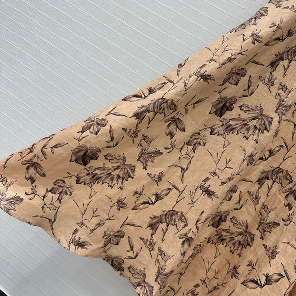 CD 25 Robe longue col en V imprimé floral Lin beige mélangé marron foncé