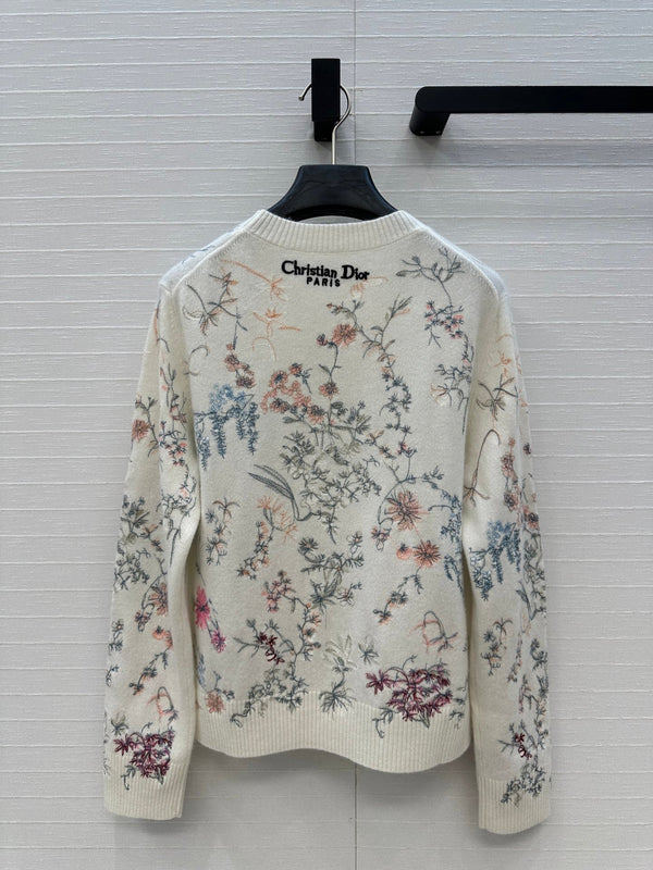 CD 25 Floral Embroidered Sweater White Cashmere