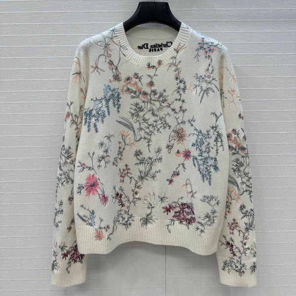 CD 25 Floral Embroidered Sweater White Cashmere