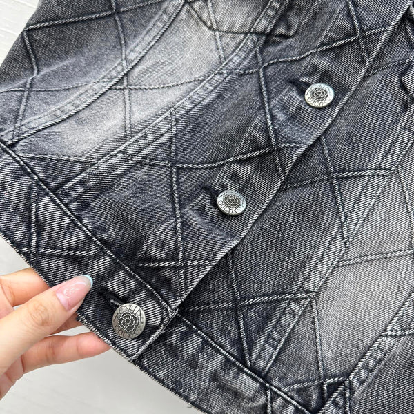 CC Gilet en jean fleuri en coton noir