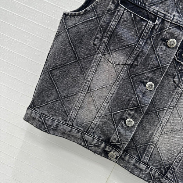 CC Gilet en jean fleuri en coton noir