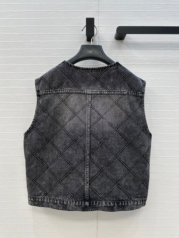 CC Gilet en jean fleuri en coton noir