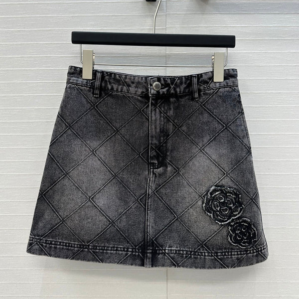 CC Flower Denim Skirt Black Cotton