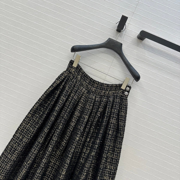 CC 25 Jupe en tweed noire Laine Polyamide