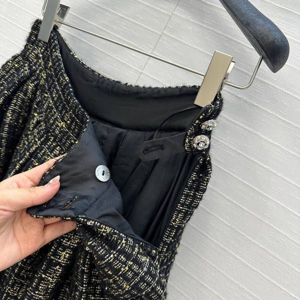 CC 25 Jupe en tweed noire Laine Polyamide