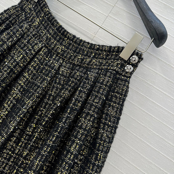 CC 25 Jupe en tweed noire Laine Polyamide