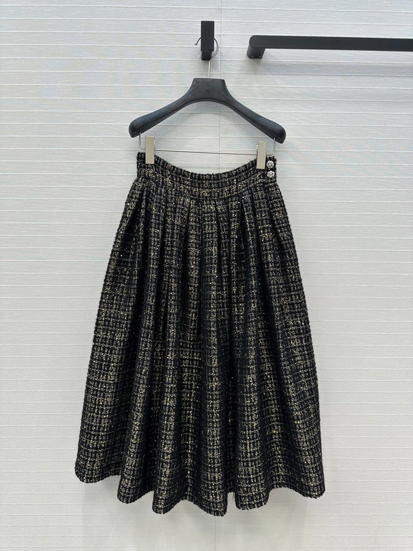 Gonna in tweed CC 25 in lana nera e poliammide