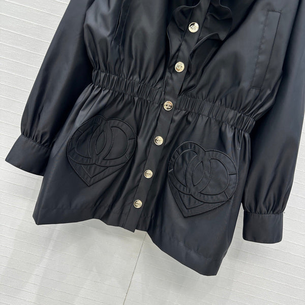 Veste Chanel 2025 avec bordure volantée en polyester noir 318670