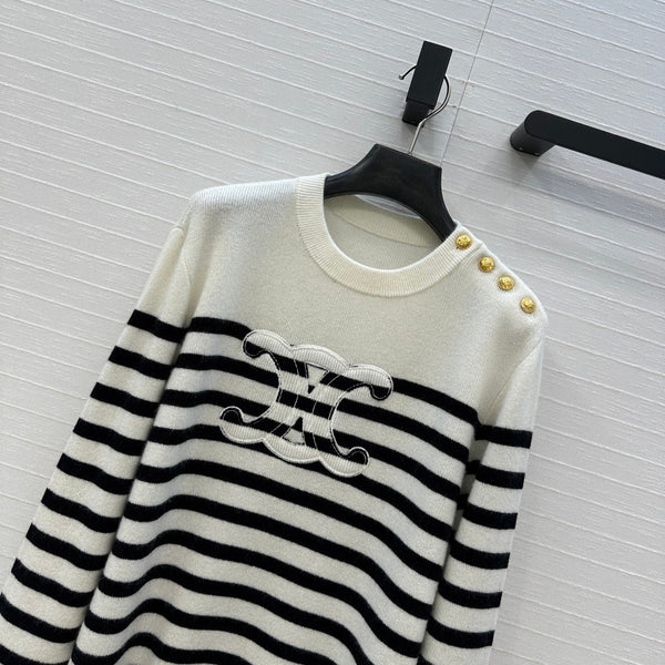 Celine 2025 Striped Sweater White Black Cashmere 318640