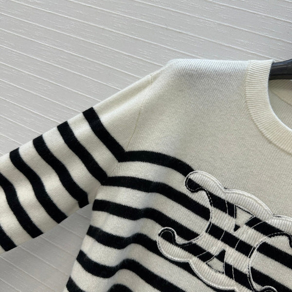 Celine 2025 Striped Sweater White Black Cashmere 318640