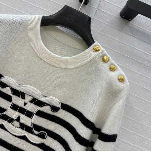 Celine 2025 Striped Sweater White Black Cashmere 318640