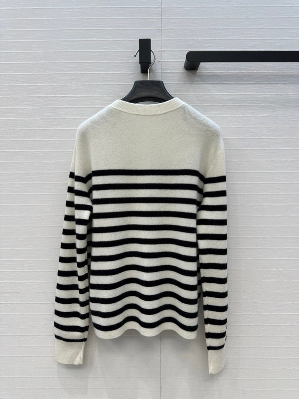 Celine 2025 Striped Sweater White Black Cashmere 318640