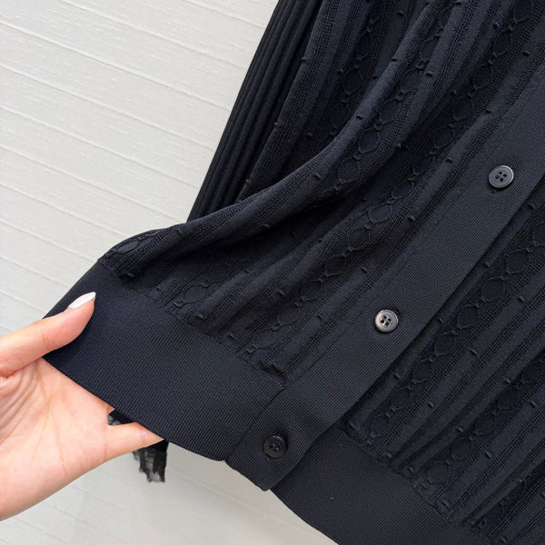 HM Long-Sleeve Sweater With Ruffled Details Black Modal Nylon