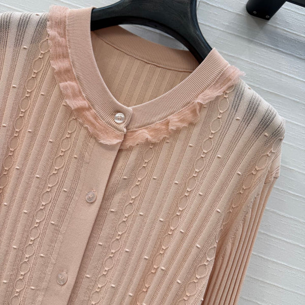 HM Long-Sleeve Sweater With Ruffled Details Beige Modal Nylon