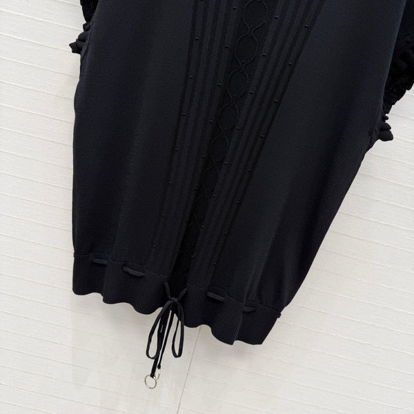 HM Short-Sleeve Sweater With Ruffled Details Black Modal Nylon