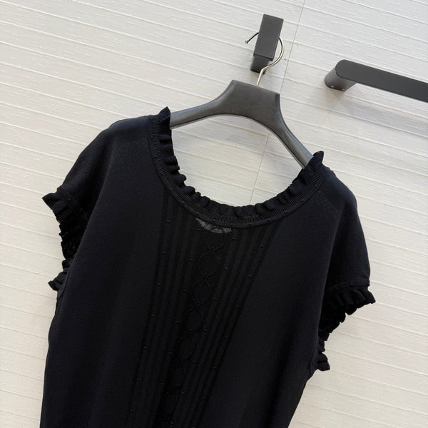 HM Short-Sleeve Sweater With Ruffled Details Black Modal Nylon