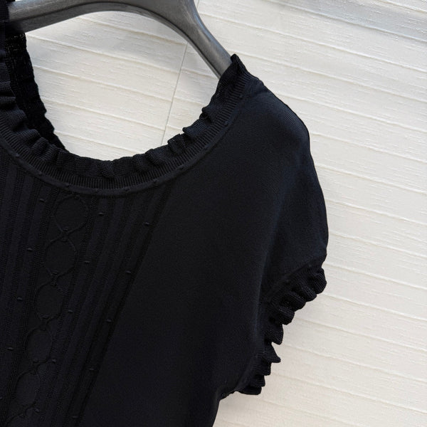 HM Short-Sleeve Sweater With Ruffled Details Black Modal Nylon