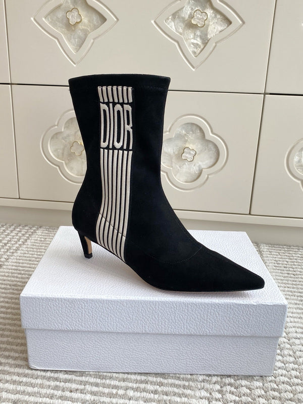Dior 2025 Tribales Heeled Ankle Boot 50mm Black mix White Suede 501189