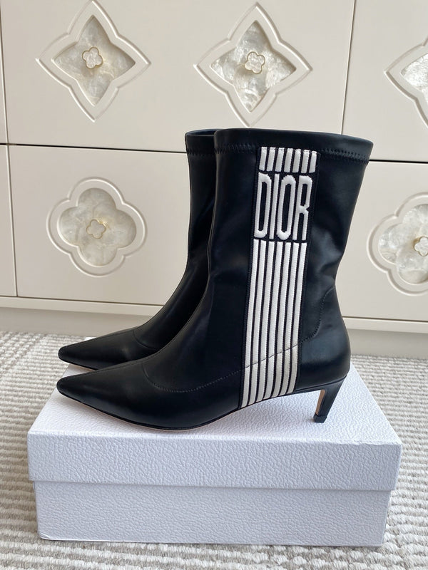 Dior 2025 Tribales Heeled Ankle Boot 50mm Black mix White Lambskin 501192