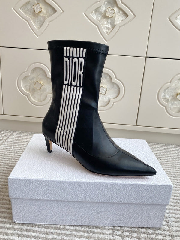 Dior 2025 Tribales Heeled Ankle Boot 50mm Black mix White Lambskin 501192